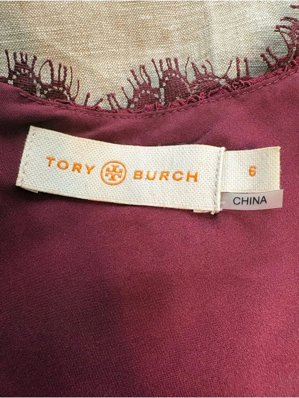 Tory Burch Burgundy Lace Midi Dress